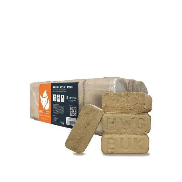 Heizfuxx RUF Classic White Holzbriketts – 960 kg Palette (96×10 kg), Heizwert ≥4,8 kWh/kg, Weißholz, RUF-Form