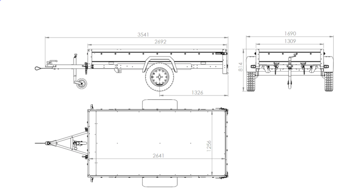 PKW-Anhänger auf Federn 264×125 UNITRAILER GARDEN 264/R KIPP mit H-1100-Rahmen und grauer Plane-Neu