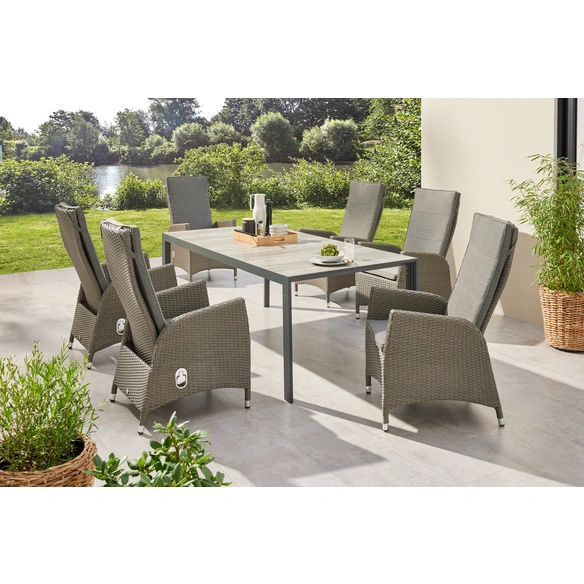 CASAYA New Jardel Gartenmöbelset 7-teilig Aluminium Polyrattan Keramiktisch Grau