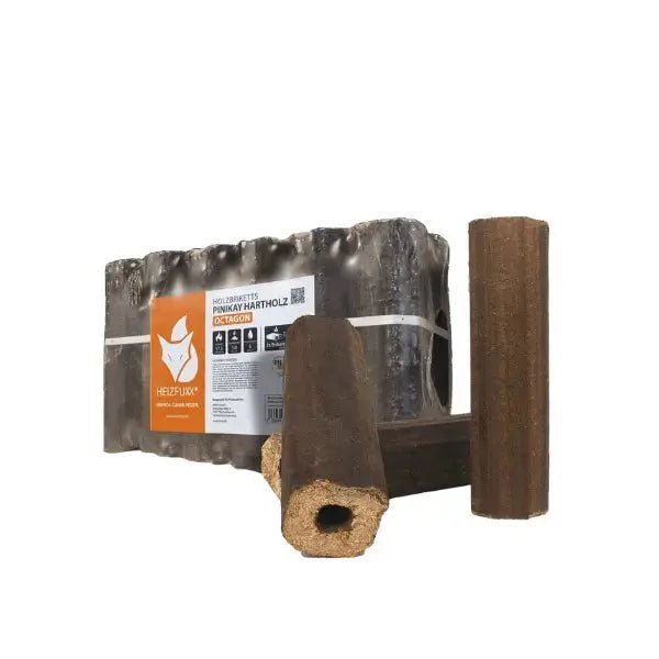 Heizfuxx PiniKay Octagon Holzbriketts Hartholz – 960 kg Palette (96×10 kg), Heizwert ≥4,8 kWh/kg, achteckig mit Loch