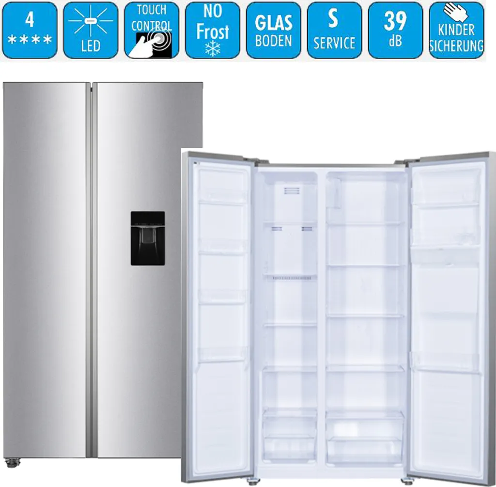 PKM SBS444EIXWD Side-by-Side Kühlschrank 439 L NoFrost mit Wasserspender Inox