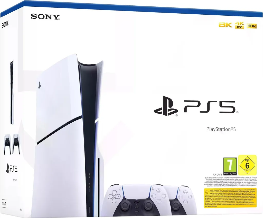 Sony PlayStation 5 PS5 Slim Disc Edition 1TB Konsole inkl. 2 DualSense Wireless Controller | 4K | 8K | 120 Hz | Blu-ray