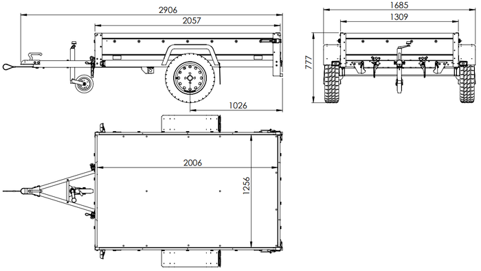 Einachsanhänger 200×125 UNITRAILER GARDEN 201 KIPP mit BIS-Seitenwänden, H-800-Rahmen und blauer Plane-Neu
