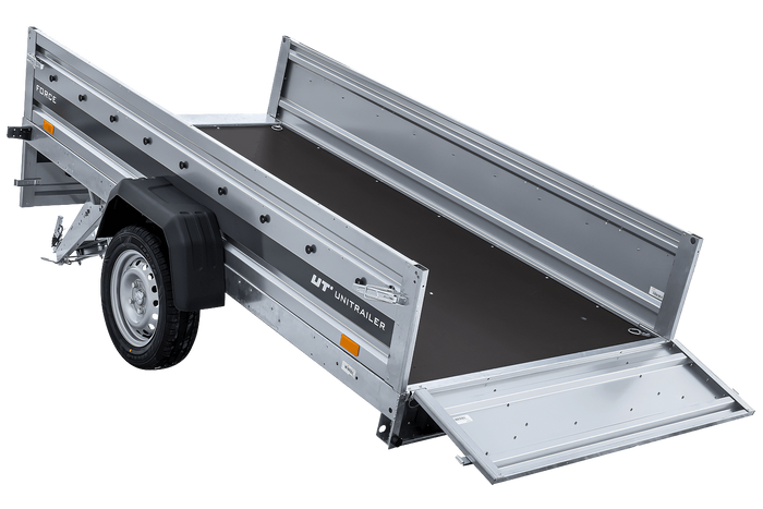 Anhänger 264×125 UNITRAILER FORCE 264 KIPP ungebremst mit H-1100 Spriegel und blauer Hochplane-Neu