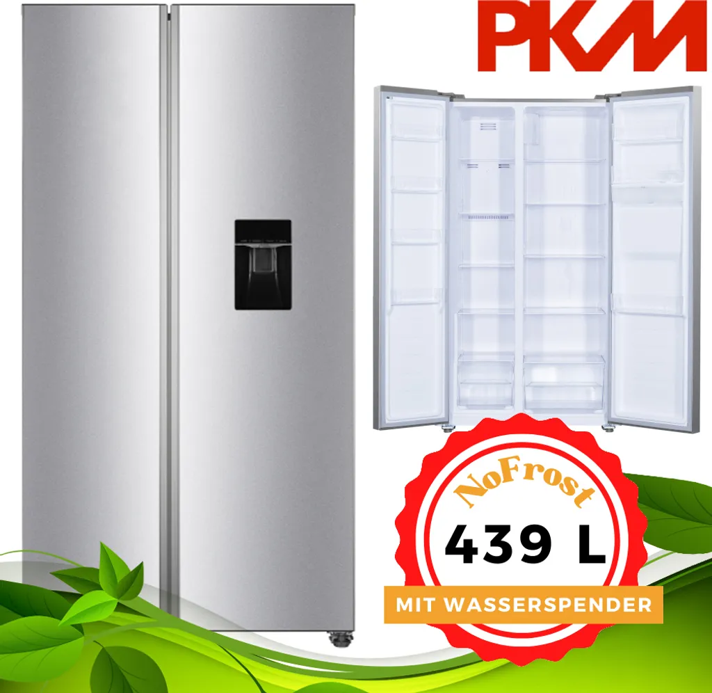 PKM SBS444EIXWD Side-by-Side Kühlschrank 439 L NoFrost mit Wasserspender Inox