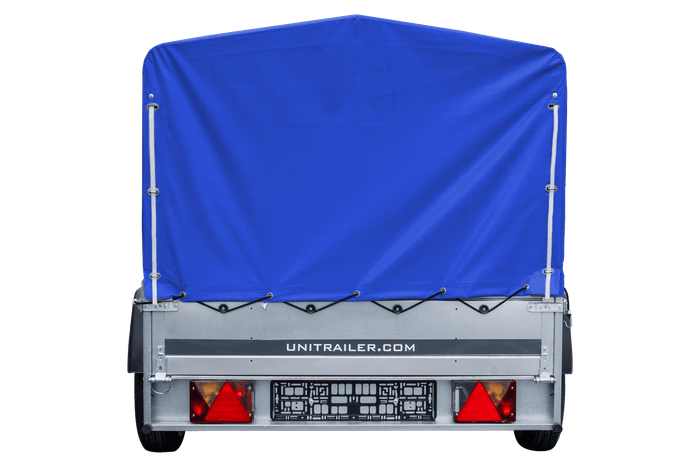 Auto Anhänger 230×125 Garden Trailer 230 KIPP Unitrailer 750 kg mit Stützrad, blauer Hochplane und Hochspriegel-Neu